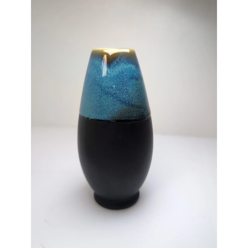 Pottery Glazed Small Onta Ware Style Black Blue Green 5